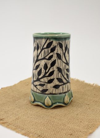 Carved, Tall, "Vines" Painted Tumbler