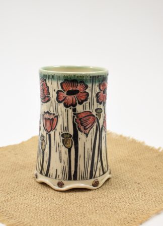 Carved, Tall, "Poppy" Painted Tumbler